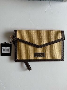 Nanette Lepore Aiza Natural Straw Raffia Envelope Wristlet Clutch Tan Brown